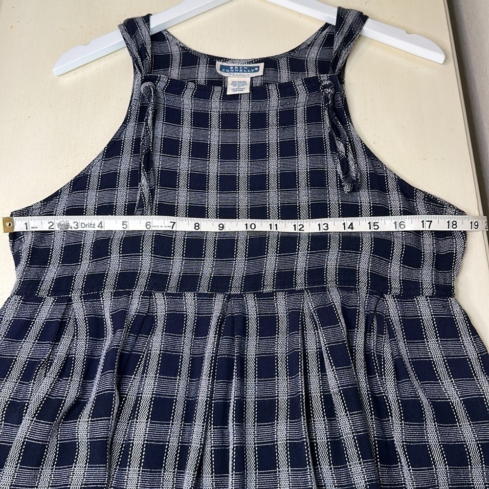 Vintage Bryn Connelly Navy Blue and White Plaid Jumper Dress Size Small Petite - Picture 11 of 13